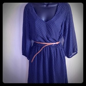 BCX Dress Navy Blue Polka Dot